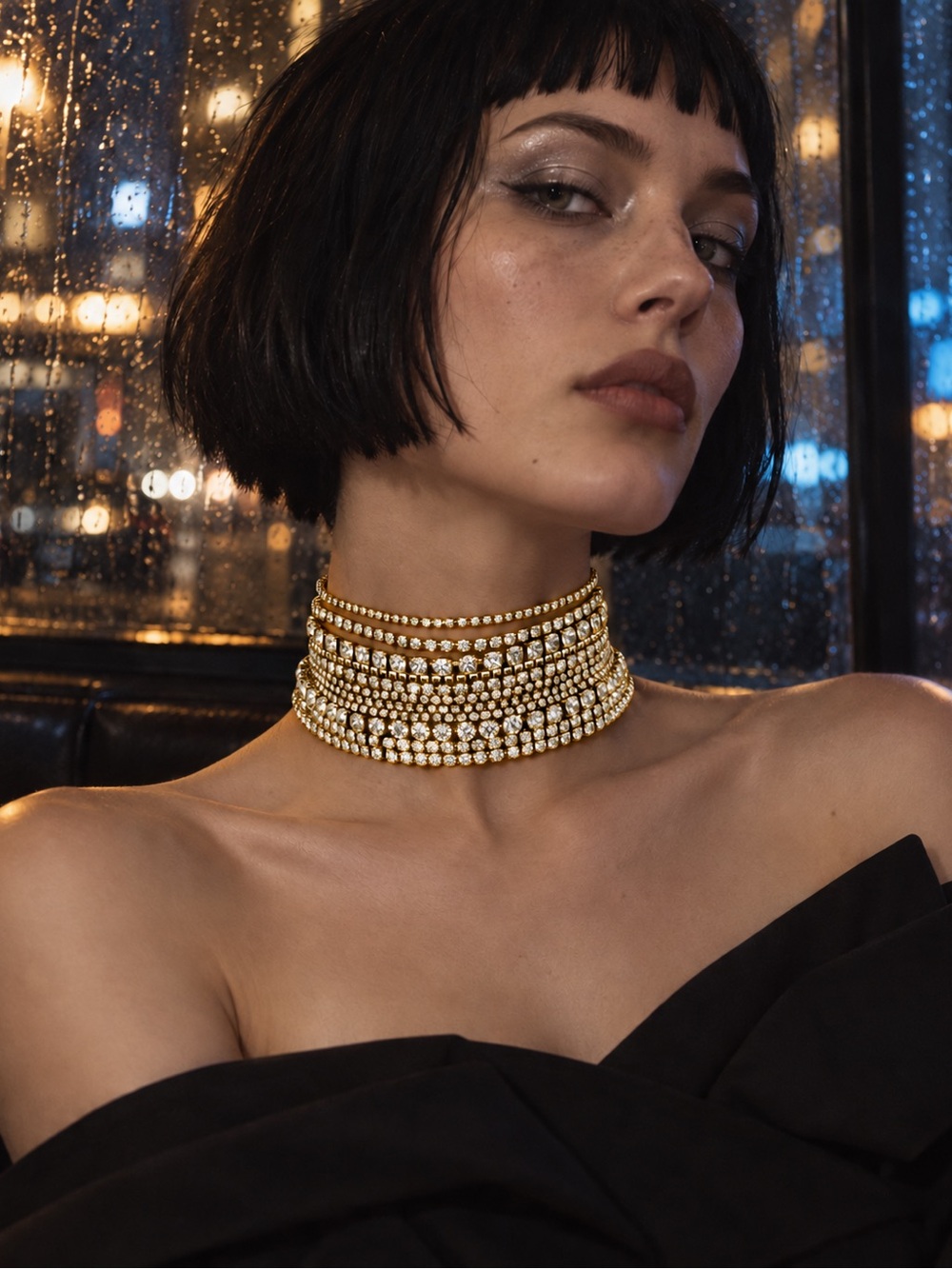 Gold Crystal Choker Necklace - Women Jewelry